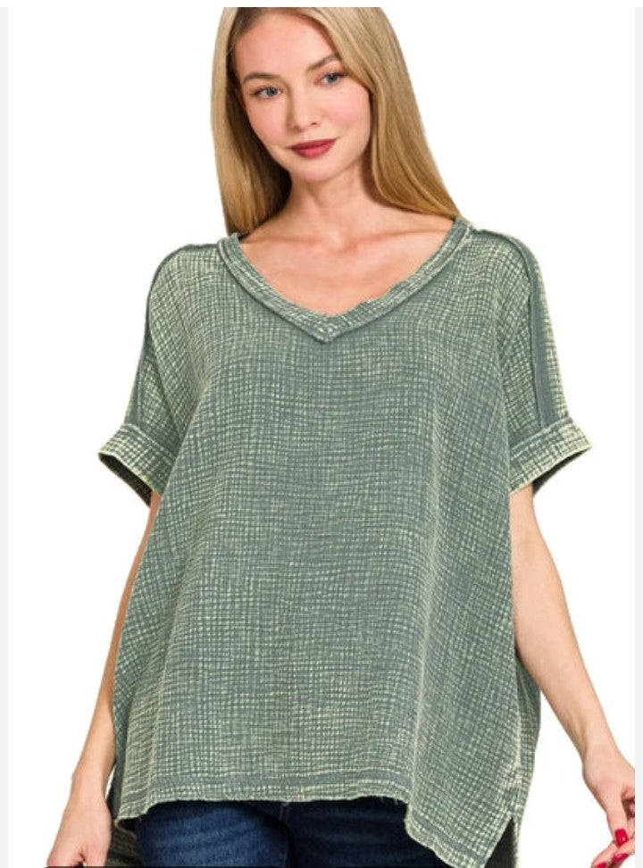 Zenana Ash Jade Acid Wash Top