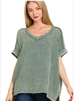 Zenana Ash Jade Acid Wash Top