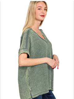 Zenana Ash Jade Acid Wash Top