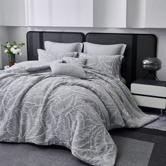 HIG 7-Piece Gray Leaf Chenille Jacquard Comforter Set