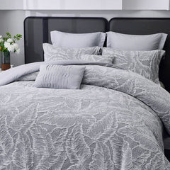 HIG 7-Piece Gray Leaf Chenille Jacquard Comforter Set