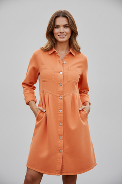 Peach Love Orange Button Down Shirt Dress
