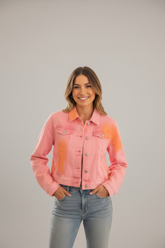 Peach Love Peach and Orange Tie Dyed Denim Cropped Jacket
