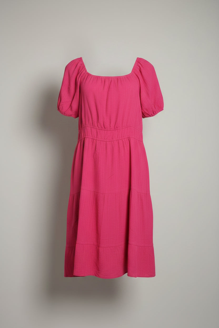 Magenta Ruffle Pleated Summer dress