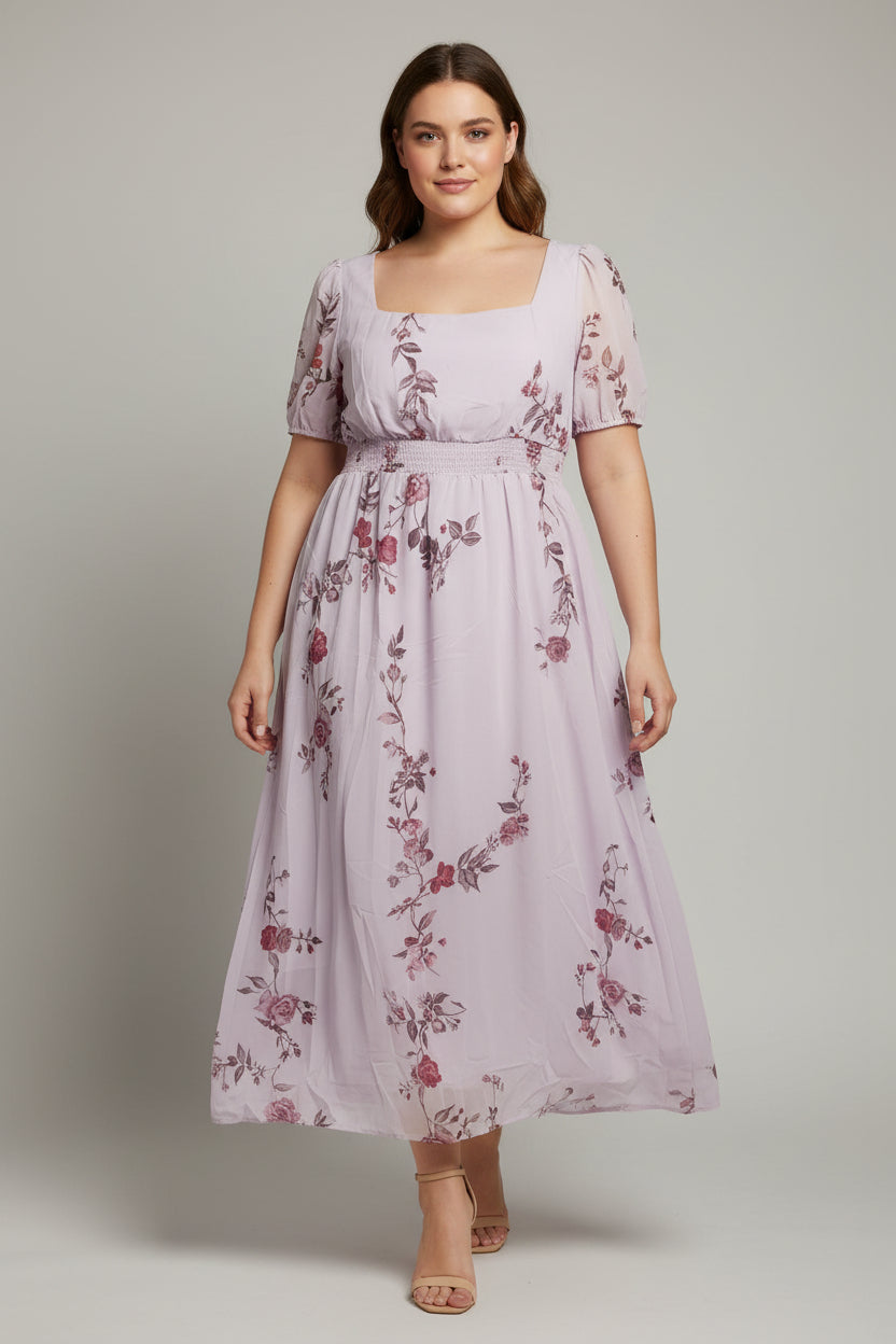Lavender Floral Midi Dress