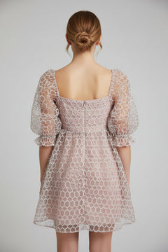 Astoria Dusty Pink Floral Embroidered Lace Babydoll Mini Dress