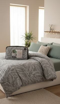 HIG 7-Piece Gray Leaf Chenille Jacquard Comforter Set