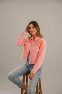 Peach Love Peach and Orange Tie Dyed Denim Cropped Jacket