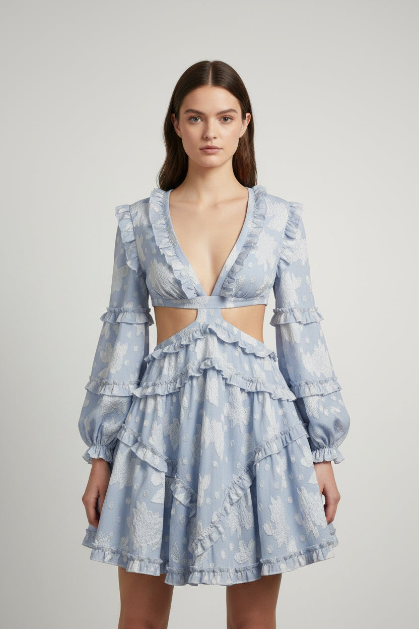 Peach Love Ruffle TIer Floral Cut Out Gown