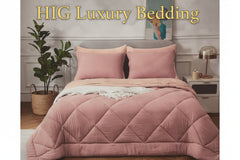 HIG 7 Piece Washed Microfiber All Season Comforter Set - GREEN AND PINK
