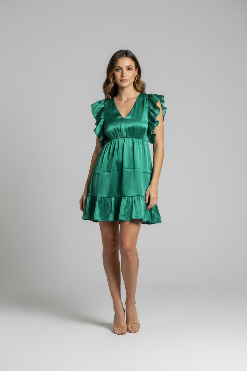 Heyson Emerald Green Satin Mini Dress
