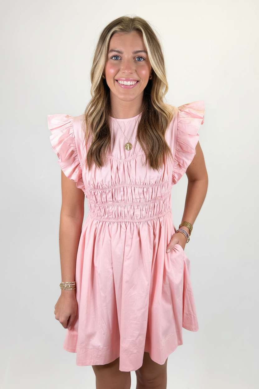 Heyson Maggie Smocked Neck Flutter Cap Dress