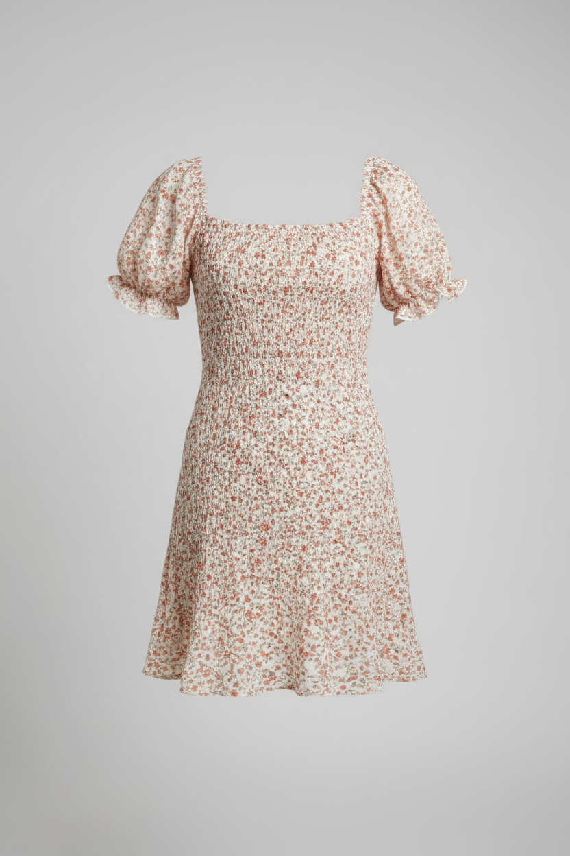 Another Love Smocked Floral Puff Sleeve Dress