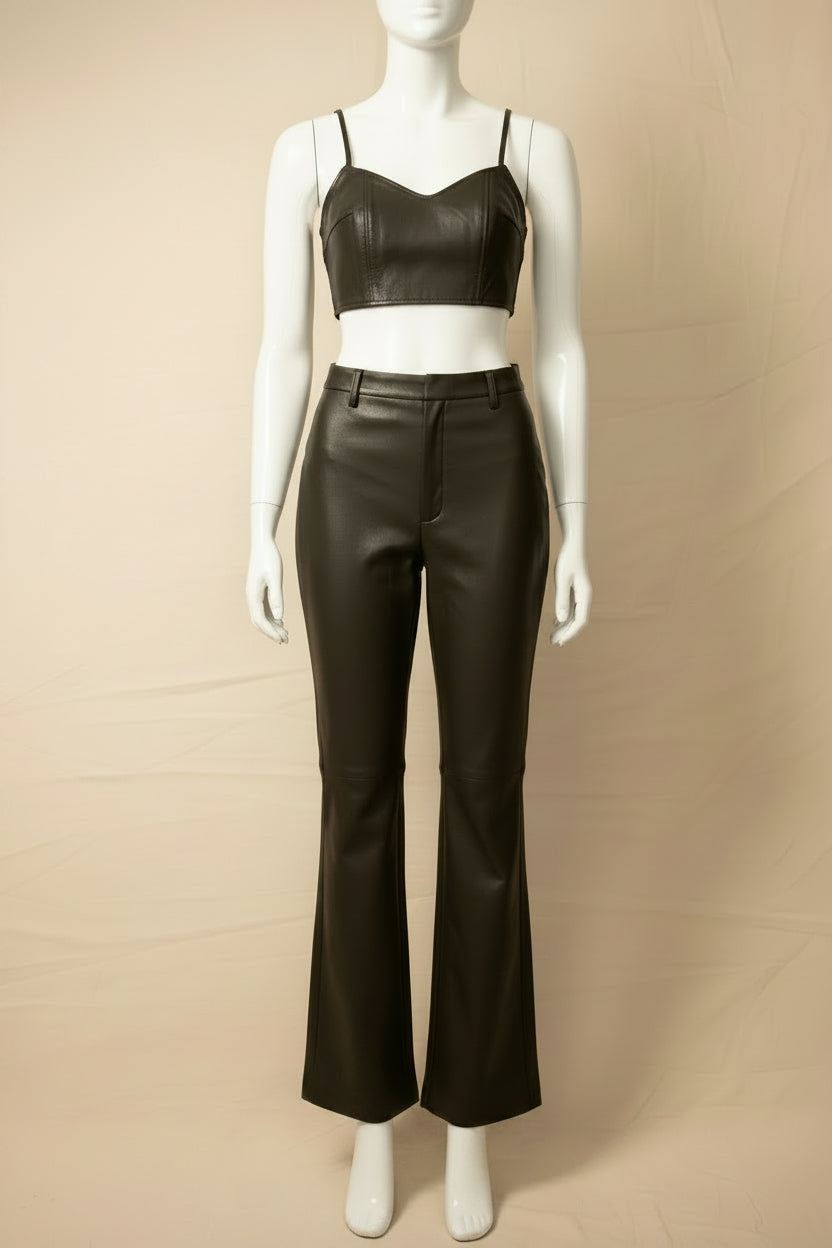 Faux Leather Olive Green Crop Set