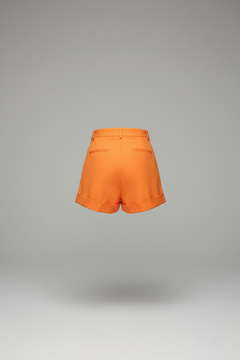 Orange Pleated Front Twill Shorts By Cloud Ten