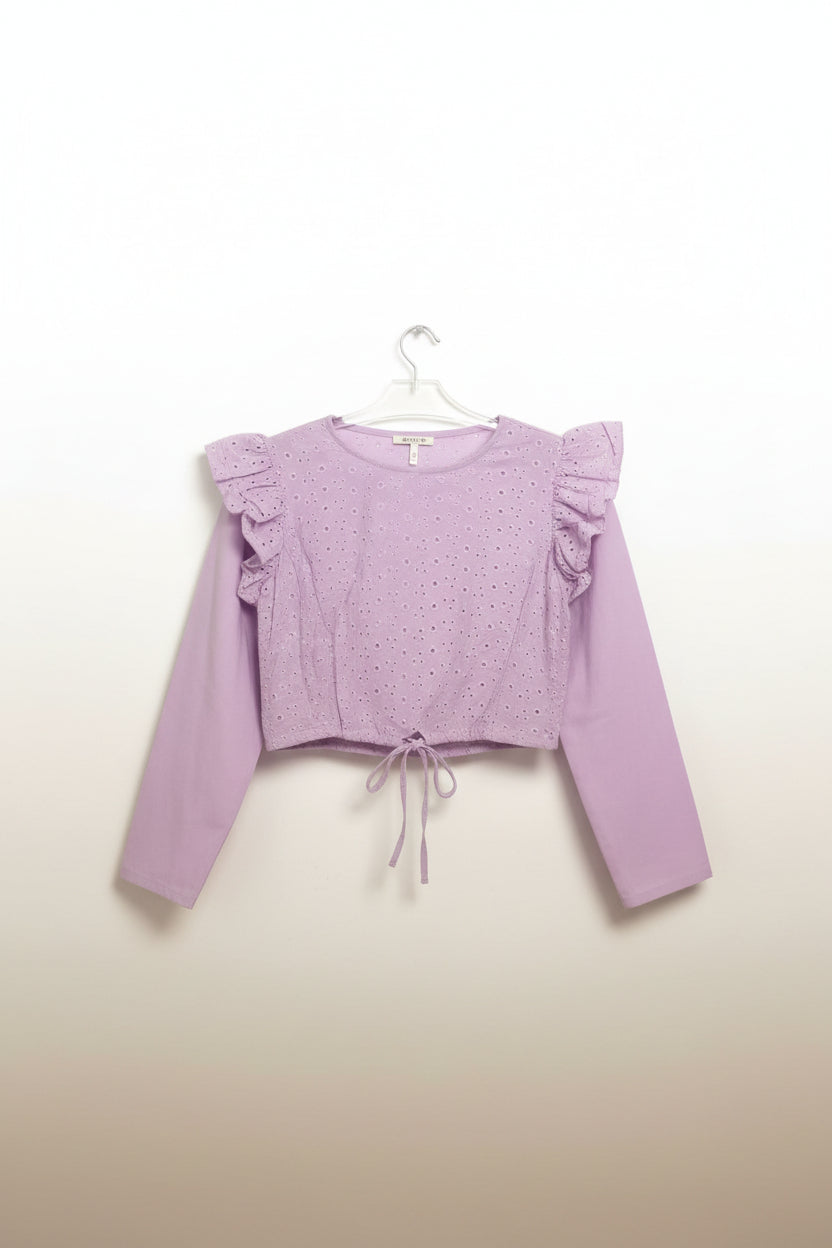 Milk & Honey Lavender Ruffled Eyelet Blouse