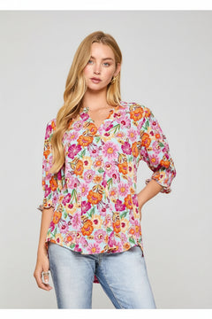 Dear Scarlett Smocked Lizzy Aqua Floral Top