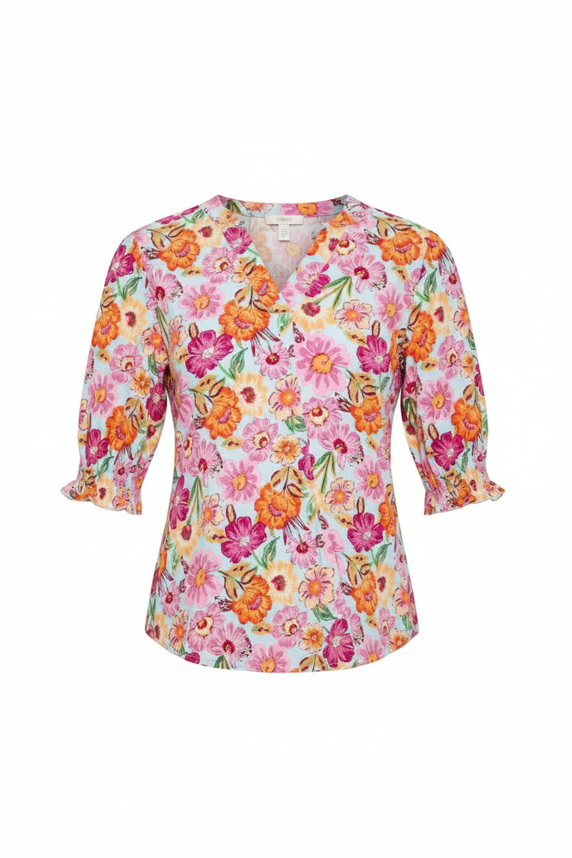 Dear Scarlett Smocked Lizzy Aqua Floral Top