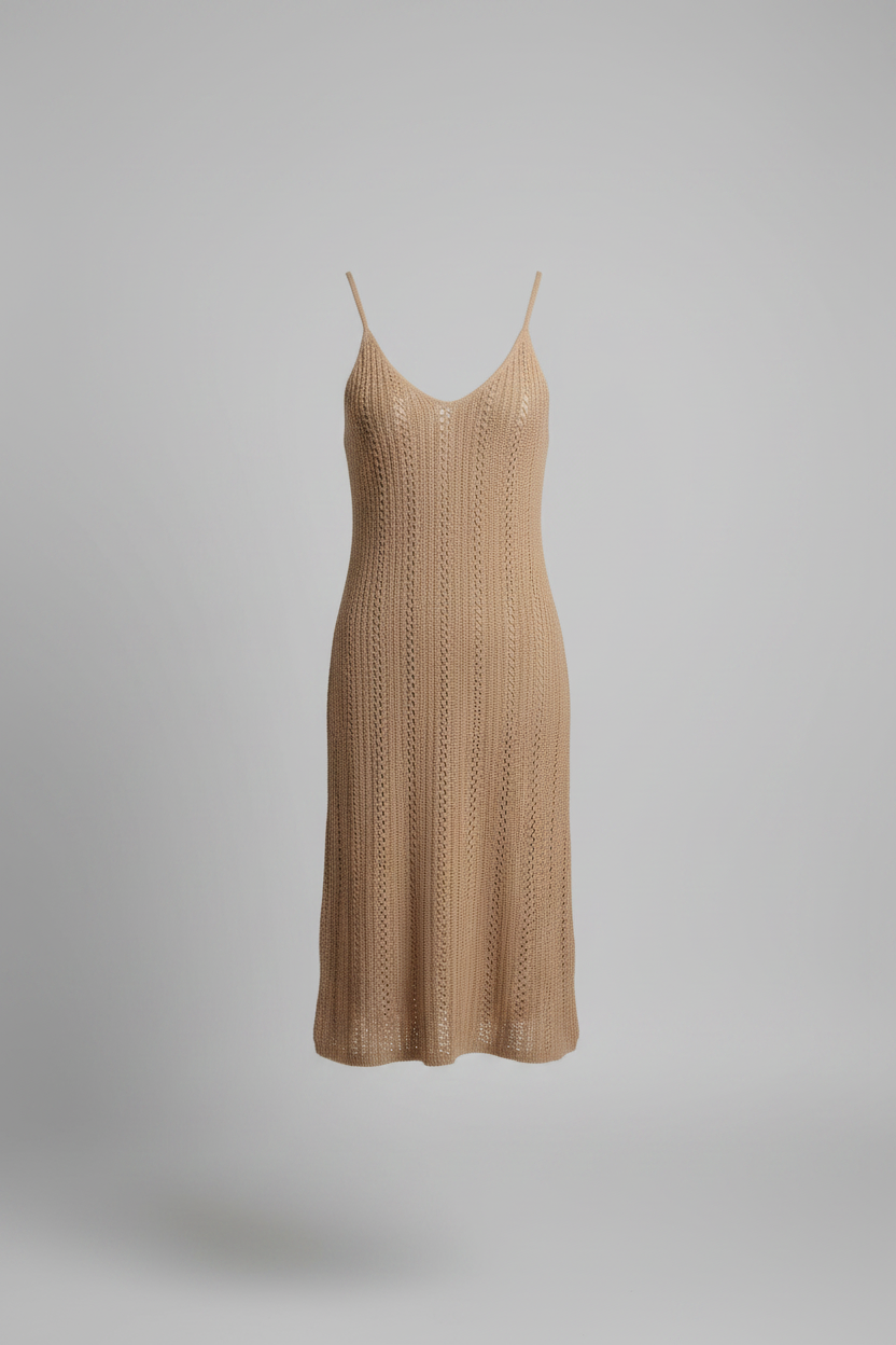 Brown Boho Crochet Swimsuit Coverup-Fringe Knit Summer Beach Dress